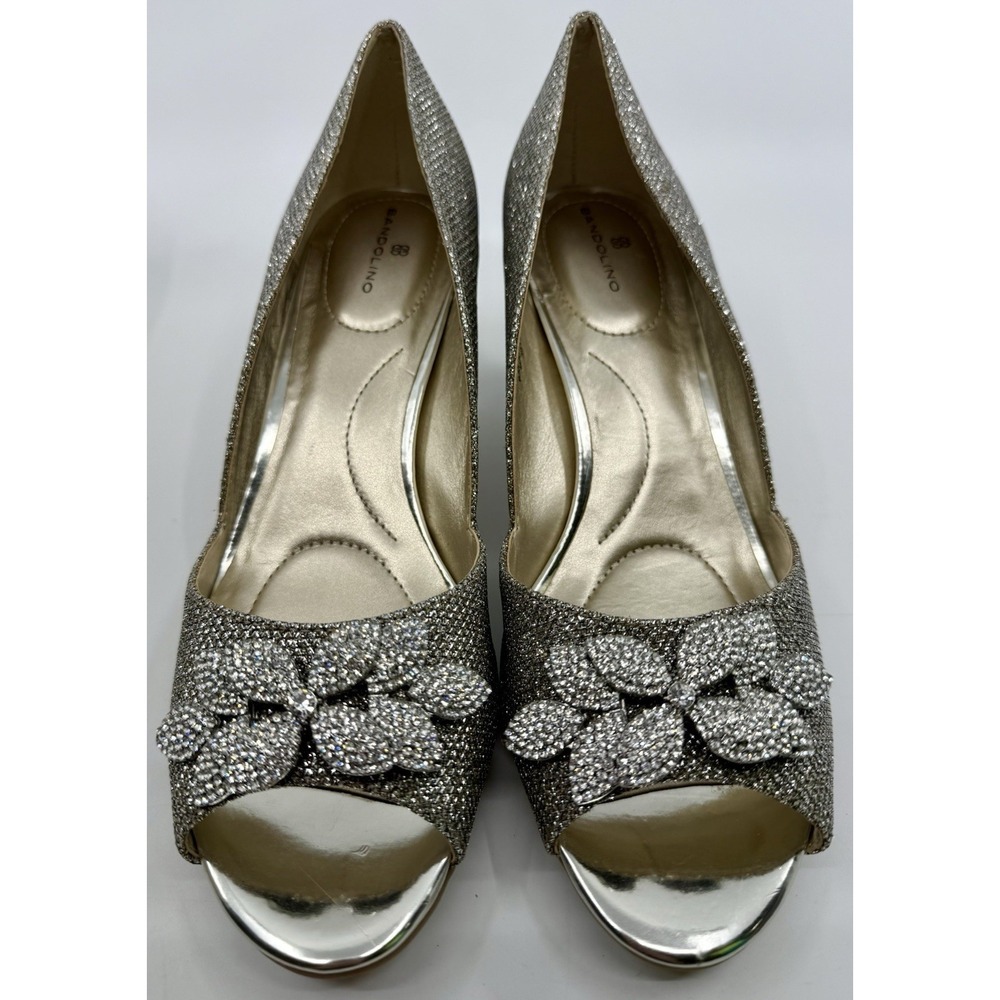 Bandolino Women Bdniella Heels Floral Peep Toe Party Size 8‎ 1/2 Gold NIB